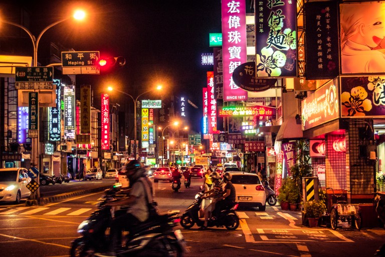 Tainan night-time street scene